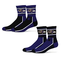 Lot de 2 paires de chaussettes mi-mollet unisexes Starter noires/violettes Baltimore Ravens à double bloc de couleur