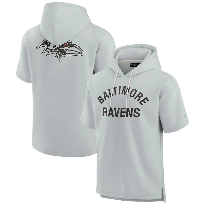 Unisex Fanatics Gray Baltimore Ravens Elements Super Soft Fleece Short Sleeve Pullover Hoodie
