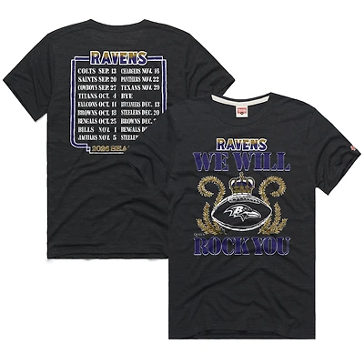 Unisex Homage Charcoal Baltimore Ravens 2026 NFL Schedule Queen Tri-Blend T-Shirt