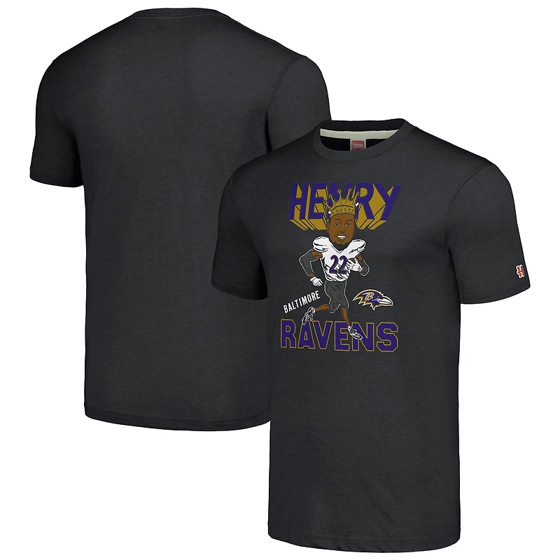 T-shirt unisexe en mélange de trois matières, hommage à Derrick Henry, joueur des Ravens Baltimore, couleur anthracite.