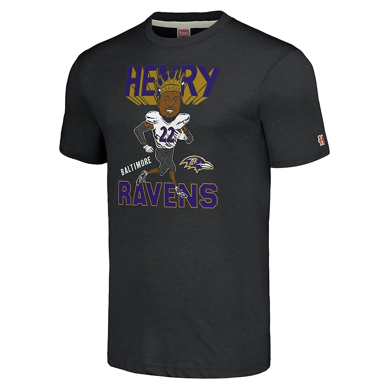 Unisex Homage Derrick Henry Charcoal Baltimore Ravens Caricature Player Tri-Blend T-Shirt