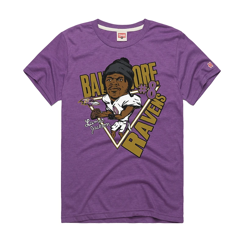 Unisex Homage Lamar Jackson Purple Baltimore Ravens Caricature Player Graphic Tri-Blend T-Shirt
