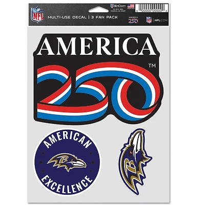 WinCraft Baltimore Ravens America 250 5.5" x 7.75" Three-Piece Fan Decal Set