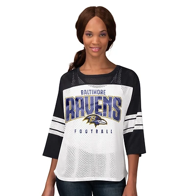 T-shirt en maille à manches 3/4 G-III 4Her par Carl Banks pour femme, noir, Baltimore Ravens First Team