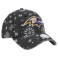 Casquette ajustable 9TWENTY Paisley des Baltimore Ravens de New Era pour femme, noire