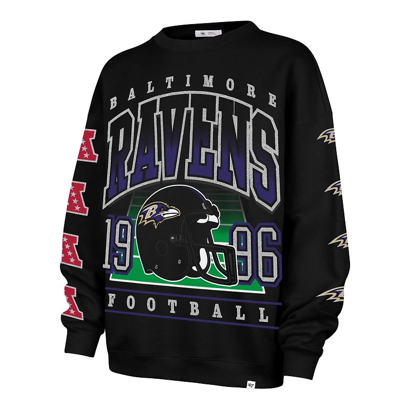 Women's '47  Black Baltimore Ravens Go Big Oversized Pullover Sweatshirt