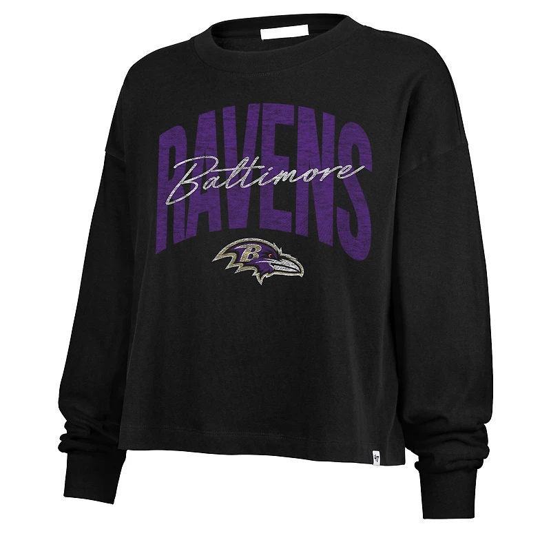 Women's '47 Black Baltimore Ravens Muse Sydney Long Sleeve Cropped T-Shirt