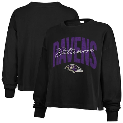 Women's '47 Black Baltimore Ravens Muse Sydney Long Sleeve Cropped T-Shirt