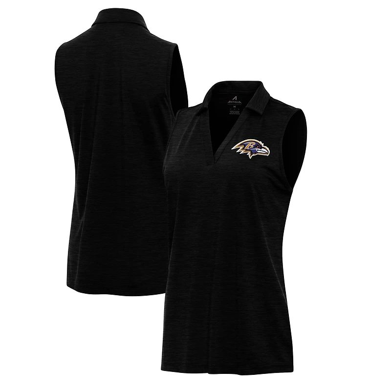 Women's Antigua  Heather Black Baltimore Ravens Layout Sleeveless V-Neck Polo