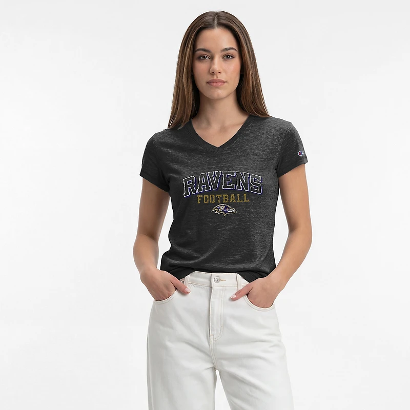 T-shirt à col en V Champion Black Baltimore Ravens Triumph Tri-Blend pour femmes