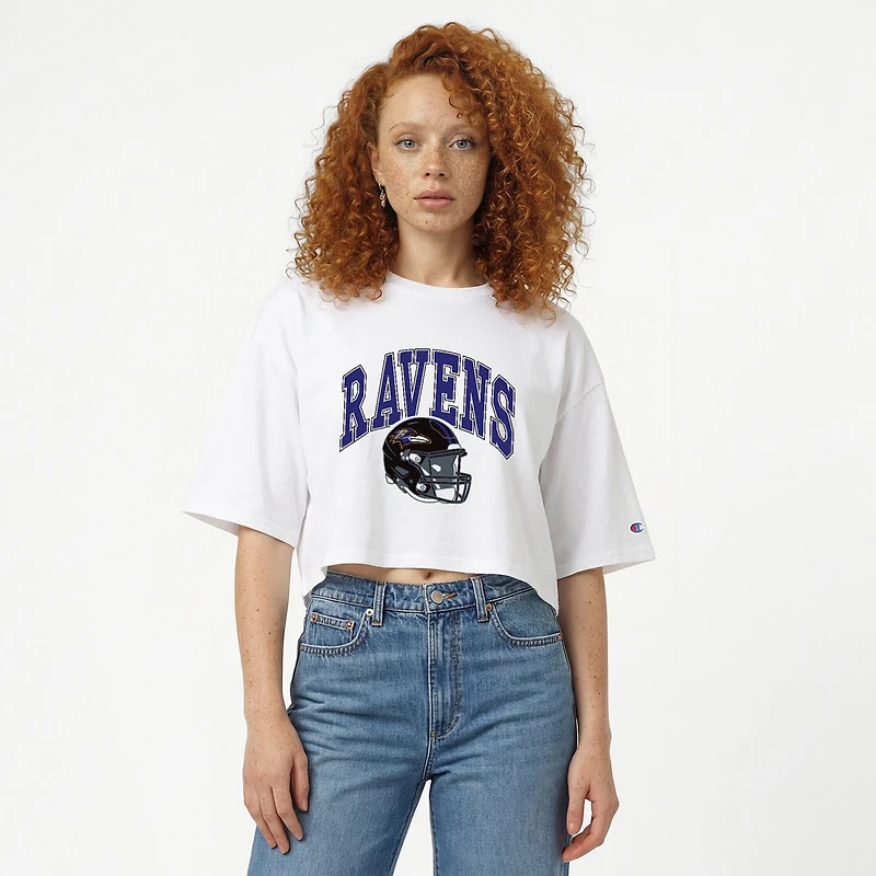 T-shirt court boyfriend blanc Champion Baltimore Ravens pour femme