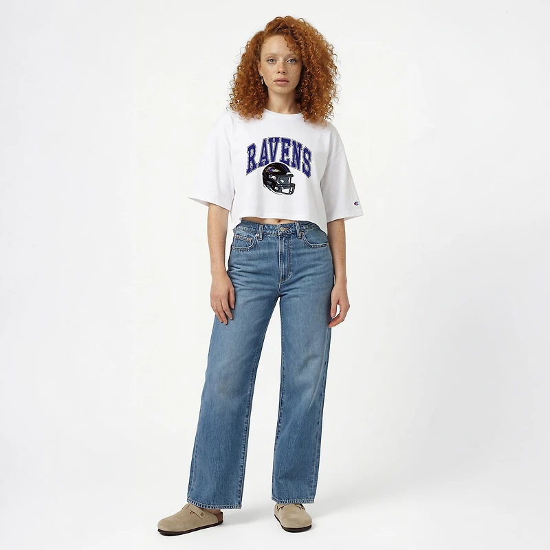 Women's Champion White Baltimore Ravens Boyfriend Cropped T-Shirt