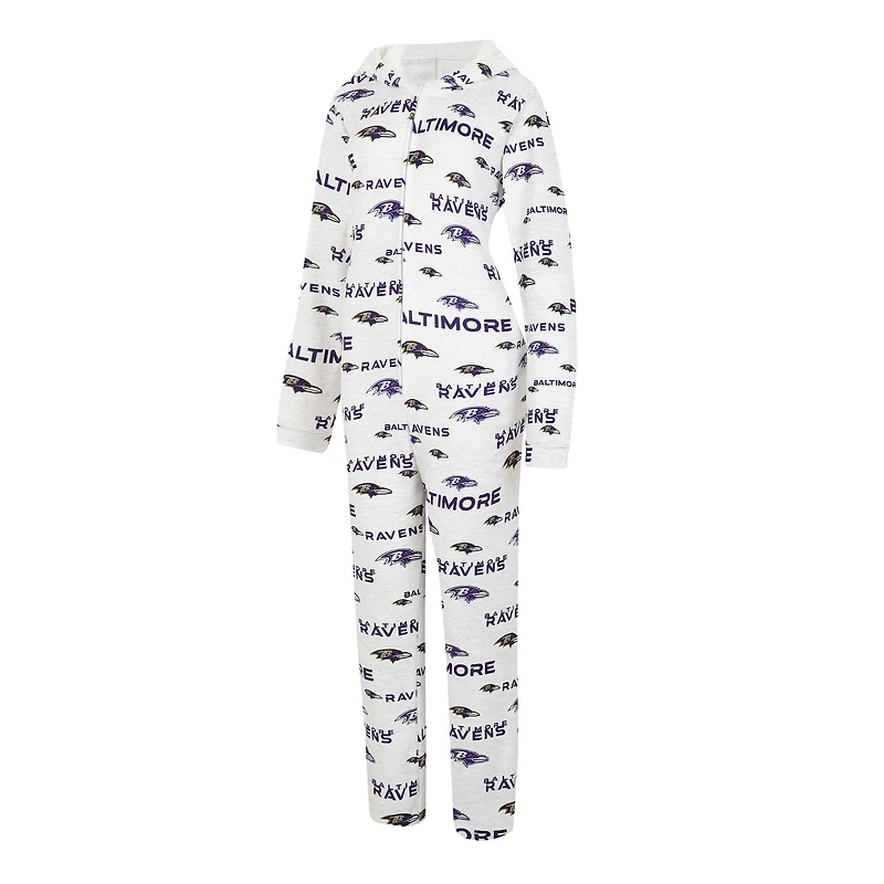 Concepts Sport Crème pour femmes Baltimore Ravens Docket Sweat à capuche entièrement zippé Union Suit