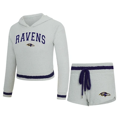 Ensemble sweat à capuche et short manches longues Whitley gris Baltimore Ravens pour femme Concepts Sport