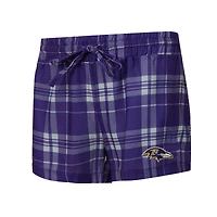Ensemble de nuit pour femme Concepts Sport gris chiné/violet Baltimore Ravens Regulate Plaid avec t-shirt à manches longues et short