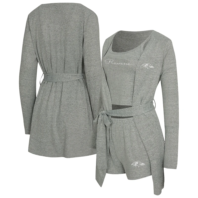 Women's Concepts Sport  Heather Gray Baltimore Ravens Rigor Tank, Short & Robe Set