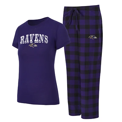 Women's Concepts Sport Purple/Black Baltimore Ravens Plus Avondale T-Shirt & Pants Flannel PJ Set
