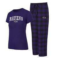 Women's Concepts Sport Purple/Black Baltimore Ravens Plus Avondale T-Shirt & Pants Flannel PJ Set