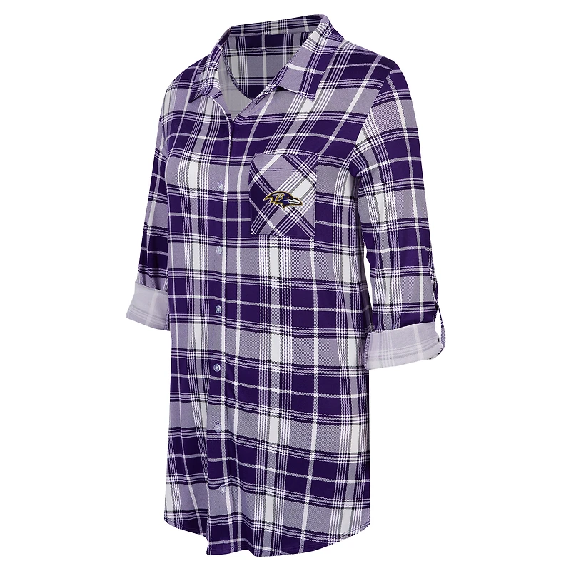Women's Concepts Sport Purple Baltimore Ravens Ashford Plaid Knit Nightshirt