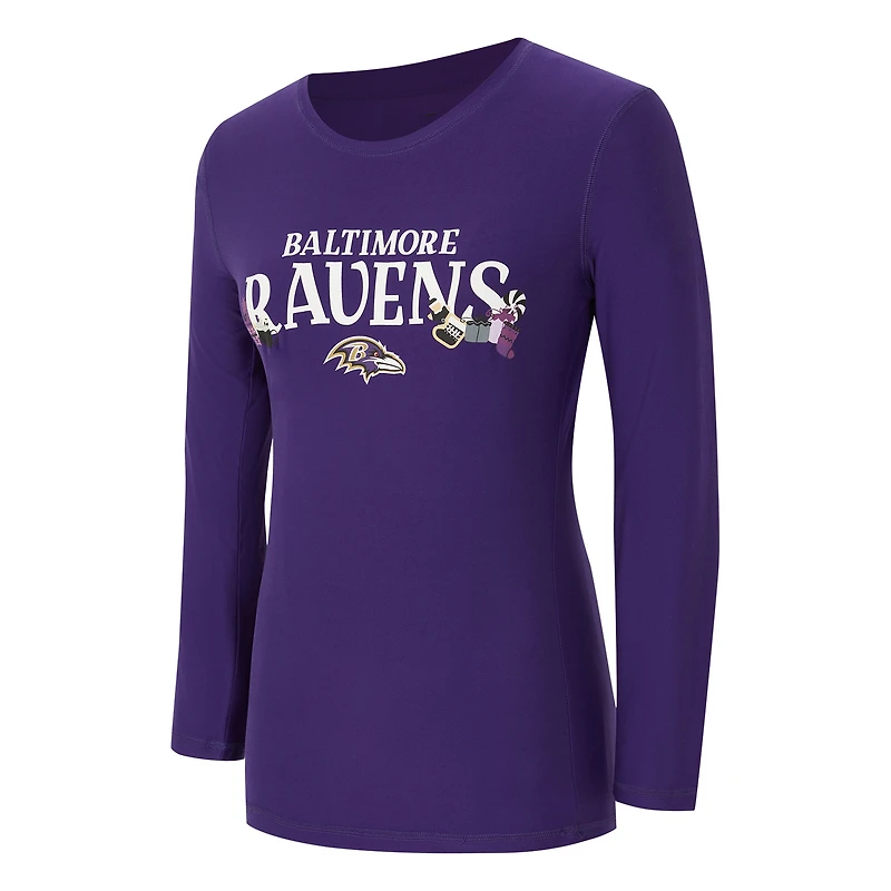 Ensemble de nuit pour femme Concepts Sport Purple Baltimore Ravens Chestnut avec t-shirt à manches longues et pantalon