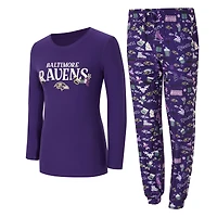 Ensemble de nuit pour femme Concepts Sport Purple Baltimore Ravens Chestnut avec t-shirt à manches longues et pantalon