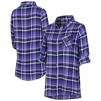 Women's Concepts Sport Purple Baltimore Ravens Laney Plaid Tri-Blend Full-Button Nightshirt