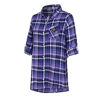 Women's Concepts Sport Purple Baltimore Ravens Laney Plaid Tri-Blend Full-Button Nightshirt