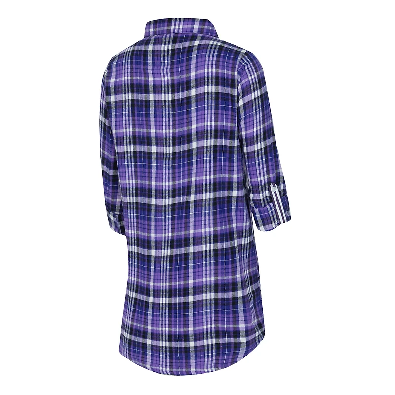 Women's Concepts Sport Purple Baltimore Ravens Laney Plaid Tri-Blend Full-Button Nightshirt