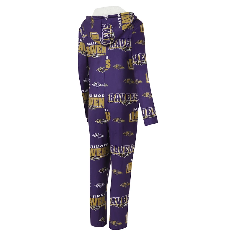 Women's Concepts Sport Purple Baltimore Ravens Roadway Allover Print Microfleece Full-Zip Union Suit