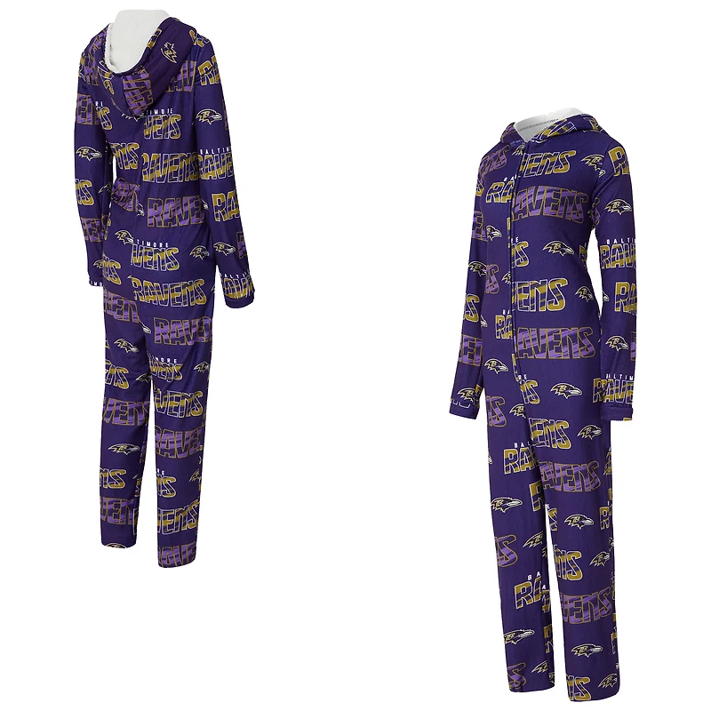 Women's Concepts Sport Purple Baltimore Ravens Roadway Allover Print Microfleece Full-Zip Union Suit