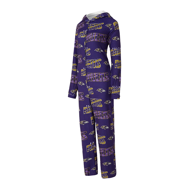Women's Concepts Sport Purple Baltimore Ravens Roadway Allover Print Microfleece Full-Zip Union Suit