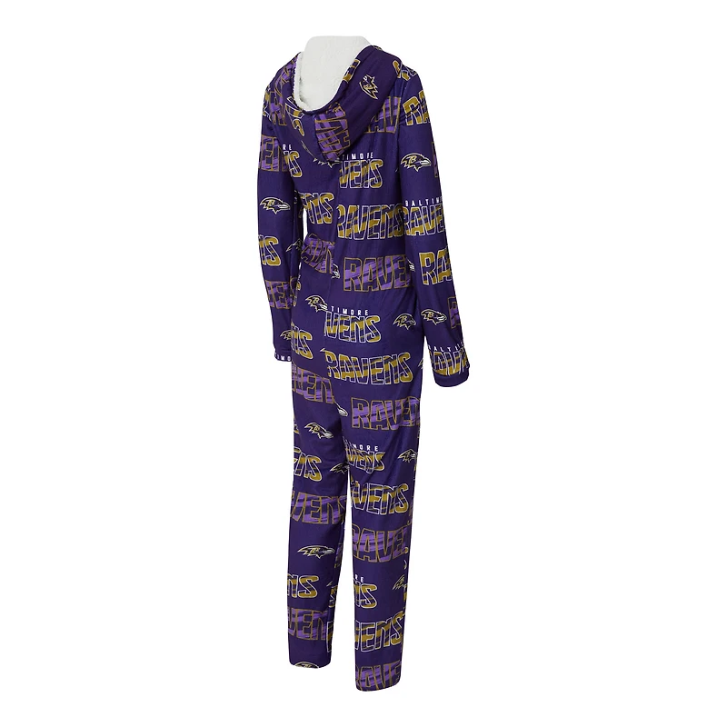 Women's Concepts Sport Purple Baltimore Ravens Roadway Allover Print Microfleece Full-Zip Union Suit