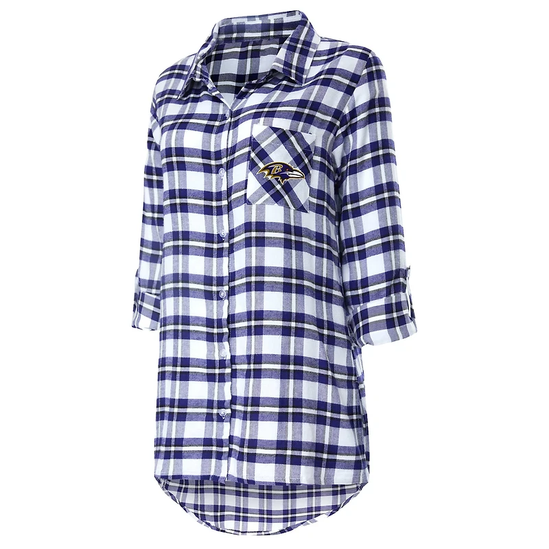 Chemise de nuit à manches longues carreaux pour femme Concepts Sport Baltimore Ravens Sienna pourpre