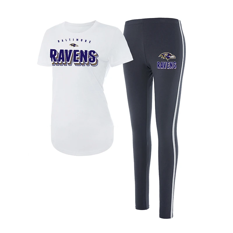 Women's Concepts Sport White/Charcoal Baltimore Ravens Sonata Short Sleeve Top & Leggings Set