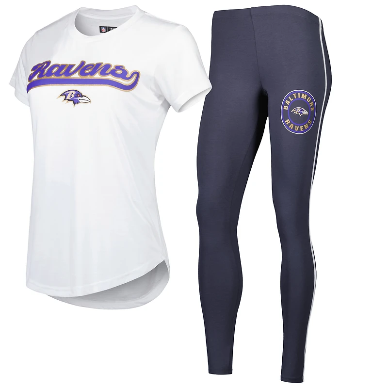 Ensemble de nuit Concepts Sport blanc/anthracite pour femme avec haut et leggings Sonata des Baltimore Ravens