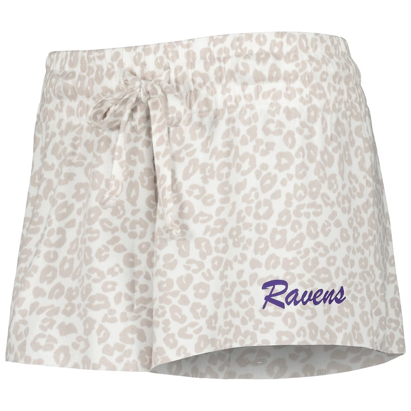 Ensemble de nuit Concepts Sport Blanc/Crème Baltimore Ravens Montana T-shirt et short en tricot pour femme