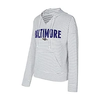Sweat à capuche rayé col en V Liftoff pour femme Concepts Sport blanc/gris des Baltimore Ravens