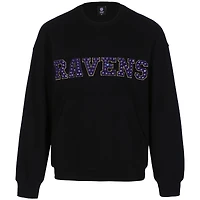 Women's Cuce Black Baltimore Ravens Chenille Jeweled Sweatshirt