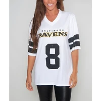 Women's Cuce Lamar Jackson White Baltimore Ravens Crystal V-Neck Tunic