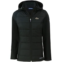 Women's Cutter & Buck Black Baltimore Ravens Evoke PrimaLoft Hybrid Eco Softshell Recycled Full-Zip Hooded Jacket