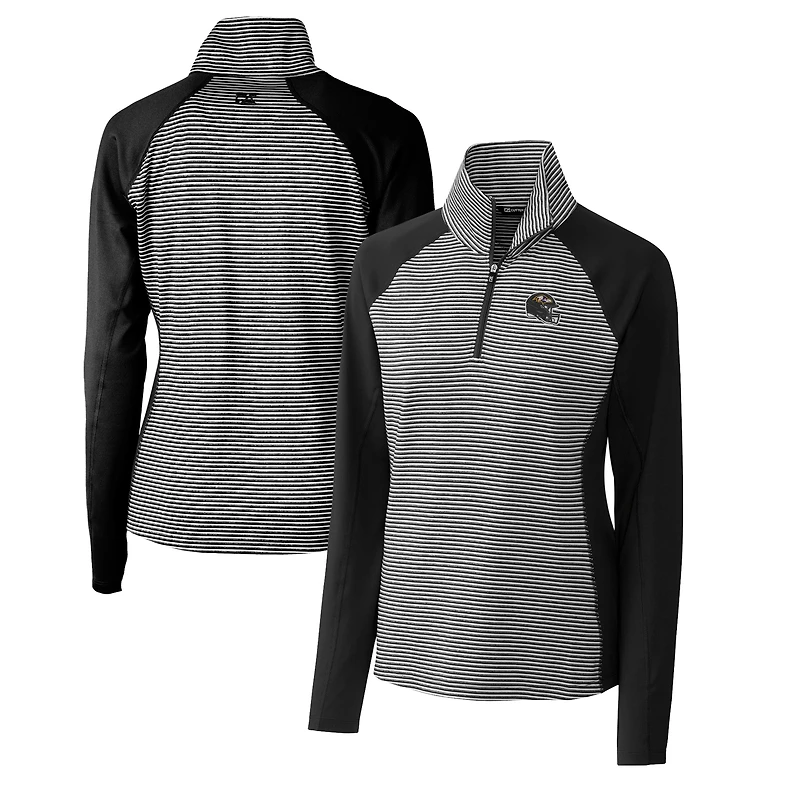 Women's Cutter & Buck  Black Baltimore Ravens Helmet Logo DryTec Forge Tonal Stripe Stretch Half-Zip Top