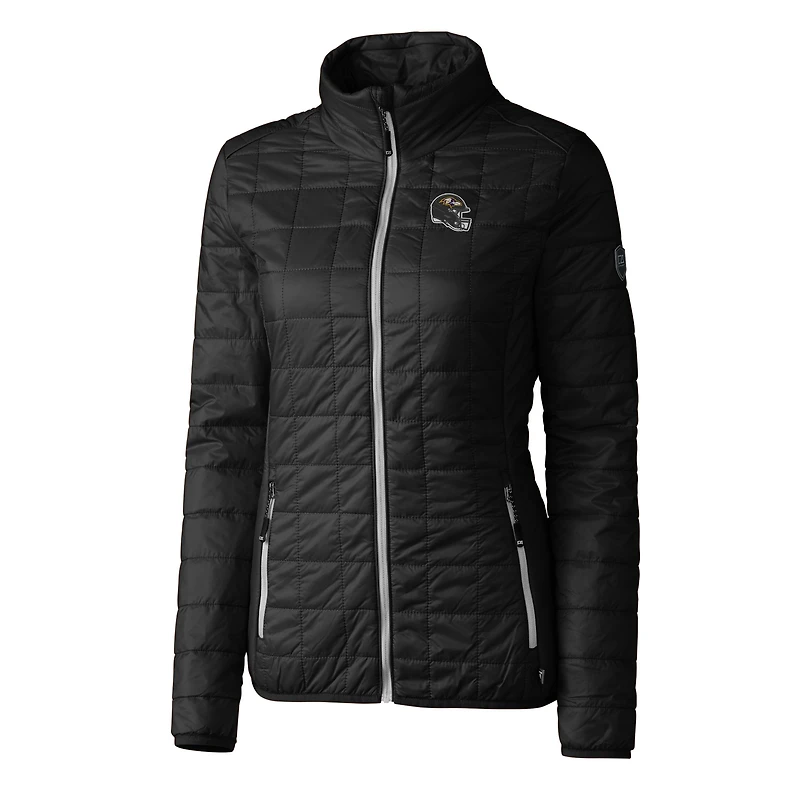 Women's Cutter & Buck Black Baltimore Ravens Helmet Logo Rainier PrimaLoft Eco Insulated Full-Zip Puffer Jacket