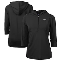 Women's Cutter & Buck  Black Baltimore Ravens Virtue Eco Pique Recycled Dry Tec 3/4-Sleeve Half-Zip Hoodie
