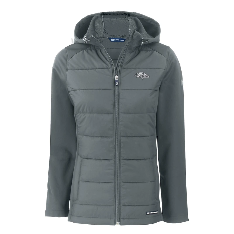 Women's Cutter & Buck Dark Gray Baltimore Ravens Evoke Hybrid Eco Softshell Recycled Full-Zip Hoodie Jacket