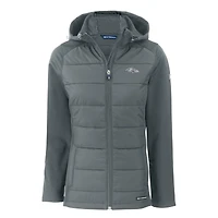 Women's Cutter & Buck Dark Gray Baltimore Ravens Evoke Hybrid Eco Softshell Recycled Full-Zip Hoodie Jacket
