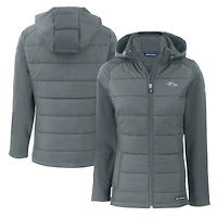 Women's Cutter & Buck Dark Gray Baltimore Ravens Evoke Hybrid Eco Softshell Recycled Full-Zip Hoodie Jacket