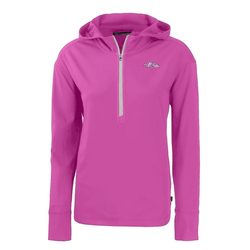 Sweat à capuche demi-zip écologique recyclé Daybreak des Baltimore Ravens pour femme Cutter & Buck rose