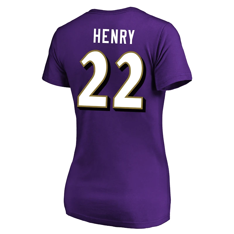 Women's Derrick Henry Purple Baltimore Ravens Plus Fair Catch Name & Number Scoop Neck T-Shirt