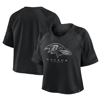 Maillot Fanatics pour femme des Baltimore Ravens, col en V, raglan surdimensionné, noir et tendance