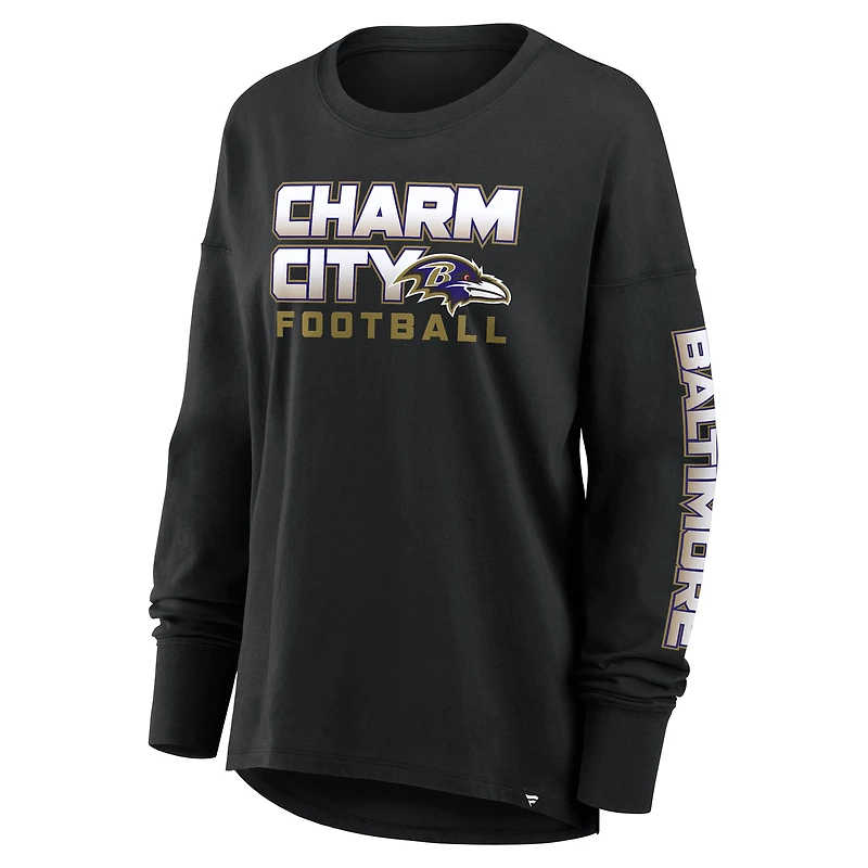 T-shirt à manches longues Fanatics pour femme, noir, motif Hometown Legacy des Baltimore Ravens